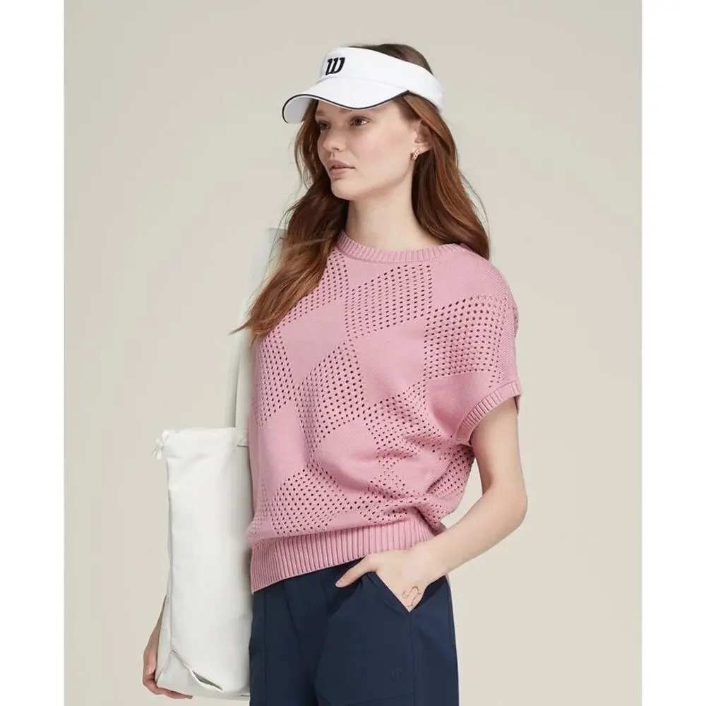 Wilson Golf Sweater Vest Women Large Pink Argyle Pointelle Retro Vintage Preppy